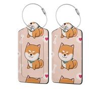 Kawaii Cute Shiba Inu,Luggage Tags Pu Leather Name Tag Travel Suitcase Identifier ID Tags Durable Luggage Label 2 pcs
