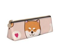 Kawaii Cute Shiba Inu, Pencil Pouch Triangle Pen Case Portable Leather Pencil Bag with Zipper Cosmetic Pouch Bag