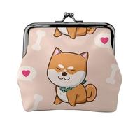 Kawaii Cute Shiba Inu, PU Leather Coin Purse, Small Wallets, Change Pouch with Kiss Lock Clasp Buckle, Change Purse