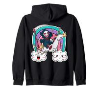 Kawaii Death Rainbow Grim Reaper Riding Unicorn Zip Hoodie