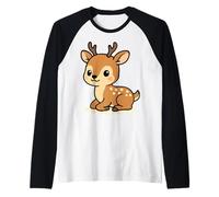 Kawaii Deer Cartoon Cute Woodland Fawn Illustration Raglan Baseball Tee