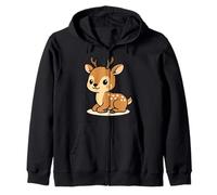 Kawaii Deer Cartoon Cute Woodland Fawn Illustration Zip Hoodie