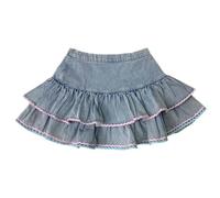 Kawaii denim skirt women's Harajuku high waist A-line fashionable cute sexy pleated jeans ruffle mini skirt summer-Blue-M