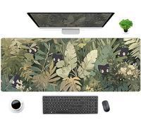 Kawaii Desk Mat Cats Forest Sage Green Desk Mat Anime XL Tropical Leaves Office Decoration Keyboard Laptop Mouse Pad for Women 80x30cm