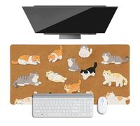 Kawaii Desk Mat for Desktop, Funny Cats Large Mouse Pad, PU Leather Waterproof Desk Protector Pad, Mousepad with Non-Slip Base Stitched Edge Keyboard Mat for Gaming Office