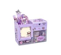 Kawaii Desktop Storage Box, Children's Pencil Holder with Two Drawers, Multi-Functional Creative Girls Student Desktop Storage Decoration,Purple