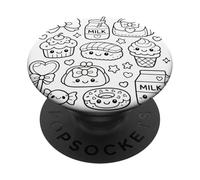 Kawaii Dessert Doodles - Cute Sweets & Milk Illustration PopSockets Adhesive PopGrip