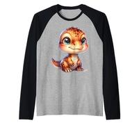 Kawaii Dinosaur Design for Kids - Cute Dino Cartoon Raglan Baseball Tee