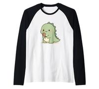 Kawaii Dinosaur with Flower Raglan Baseball Tee