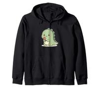 Kawaii Dinosaur With Flower Zip Hoodie