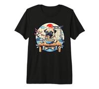 Kawaii Dog Pug Eating Ramen Noodles Japanese Premium T-Shirt
