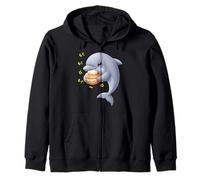 Kawaii Dolphin Munching Happily Funny Cetaceans Fish Zip Hoodie