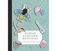 Kawaii doodling notebook: A large composition notebooks with colouring pages for the school dreamer who likes to doodle whilst studying - Turquoise ... background with bees, birds and cute patches
