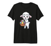 Kawaii Easter Lamb Holding Basket of Eggs Premium T-Shirt