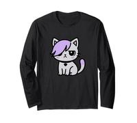 Kawaii Emo Cat Purple Hair Cute Pastel Goth Kitty Long Sleeve T-Shirt