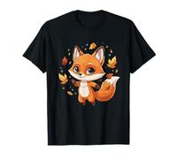 Kawaii Fall Fox with Leaves Autumn Woodland T-Shirt
