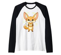 Kawaii Fennec Fox Desert Dog Munching Happily Raglan Baseball Tee