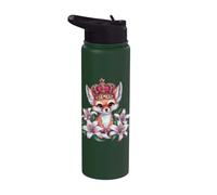 Kawaii Fennec Fox with Crown Lilies Stainless Steel Insulated Water Bottle