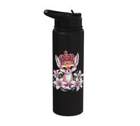 Kawaii Fennec Fox with Crown Lilies Stainless Steel Insulated Water Bottle