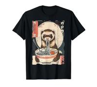 Kawaii Ferret Eating Ramen Noodles Funny Gift Men Women Kid Value Graphic T-Shirt, Men, Black, M
