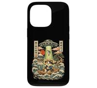Kawaii Fishing Cat Alien UFO Abduction Vintage Ukiyo-e Case for iPhone 13 Pro