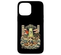 Kawaii Fishing Cat Alien UFO Abduction Vintage Ukiyo-e Case for iPhone 13 Pro Max