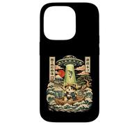 Kawaii Fishing Cat Alien UFO Abduction Vintage Ukiyo-e Case for iPhone 14 Pro
