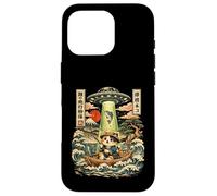 Kawaii Fishing Cat Alien UFO Abduction Vintage Ukiyo-e Case for iPhone 16 Pro