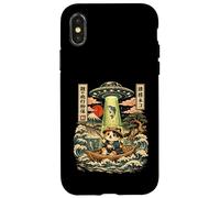 Kawaii Fishing Cat Alien UFO Abduction Vintage Ukiyo-e Case for iPhone X/XS
