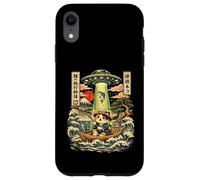 Kawaii Fishing Cat Alien UFO Abduction Vintage Ukiyo-e Case for iPhone XR