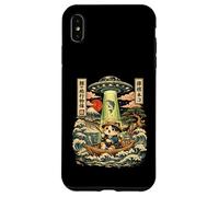 Kawaii Fishing Cat Alien UFO Abduction Vintage Ukiyo-e Case for iPhone XS Max