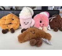 Kawaii Food Plush Toy Set, Soft Stuffed Mini Bakery Characters | 5 Piece Collection, Keychain Clip Included, Smiley Face Design, 100% Polyester, Kids Plush Toys