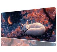 Kawaii Fox Anime Mouse Pad Cherry Blossoms Cute Moon Japanese XL Mouse Pad Large Mousepad Extended Laptop Keyboard Mat Gaming Desk Pad Mouse Mat Office Computer Keyboard Laptop Home, 31.5x11.8 Inch