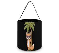 Kawaii Fox Palms Trees Foldable Halloween Trick Or Treat Bags Tote Goodie Candy Bucket Gift Party Favor Supplies