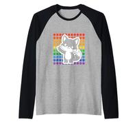 Kawaii Fox Peace Sign Rainbow Dots Cute Animal Raglan Baseball Tee