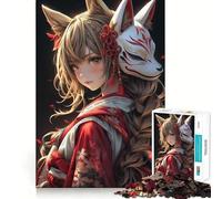 Kawaii Fox Samurai Girl Jigsaw Puzzles for Adults1000 Piece Think Sharper Vivid Color Home Play Birthday Idea (38x26cm)