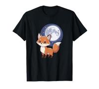 Kawaii Fox Under Full Moon Night for Kids T-Shirt