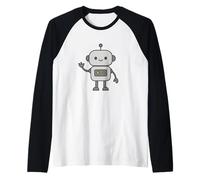 Kawaii Friendly Robot Cartoon Raglan Baseball Tee