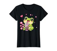Kawaii Frog Bubble Boba Tea Value Graphic T-Shirt, Women, Black, L