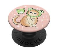 Kawaii Frog & Cat Frog Hat Retro 90s Cottagecore PopSockets Adhesive PopGrip
