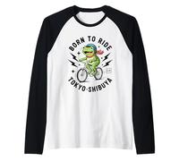 Kawaii Frog Cyclist Japanese Tokyo Aesthetic Urban Biking Raglan Baseball Tee