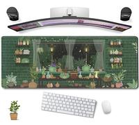 Kawaii Frog Mouse Pad Cute Green Anime Frogs Desk Mat, XL Large Gaming Mousepad for Women Girl Gamer Office Desktop Decor Computer Laptop Keyboard Mouse Mat 31.5''x11.8'', Plant Floral Desk Pad
