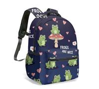 Kawaii Frog Mushroom 16 Inch Backpack All Over Print Pink Heart Dreamy Cartoon Whimsical Aesthetic Daypack Travel Rucksack (01)