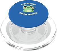Kawaii Frog Stop Healing Choose Violence Meme Funny Ironic PopSockets PopGrip for MagSafe