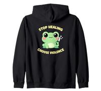 Kawaii Frog Stop Healing Choose Violence Meme Funny Ironic Zip Hoodie