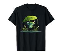 Kawaii Frog Under Leaf in Rainy Swamp Pond T-Shirt