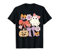Kawaii Ghost Bows Pumpkins & Flowers Cute Halloween Women T-Shirt