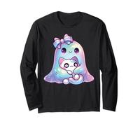 Kawaii Ghost Coquette Bow Pastel Goth Anime Cat Witchy Girl Long Sleeve T-Shirt