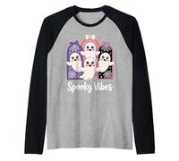 Kawaii Ghost Cute Spooky Vibes Pastel Halloween Tee Raglan Baseball Tee