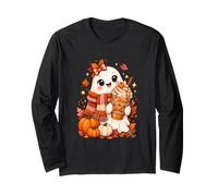 Kawaii Ghost Pumpkin Spice Latte Cozy Autumn Fall Design Long Sleeve T-Shirt